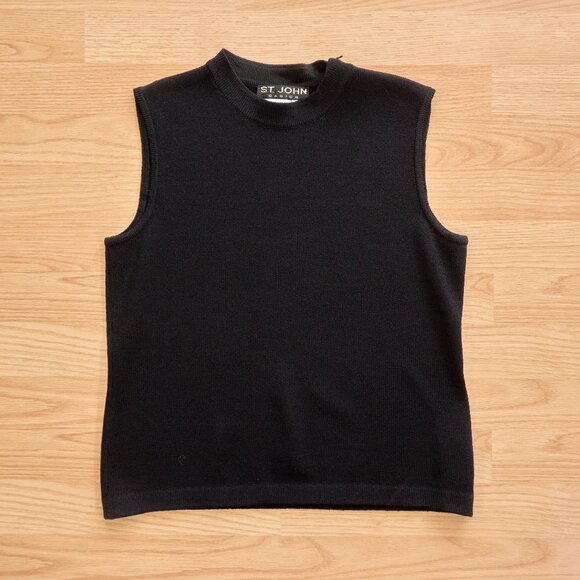 St John Basics Women's Wool Blend Black Knit Vest, Size P, Made in USA - Picture 1 of 9